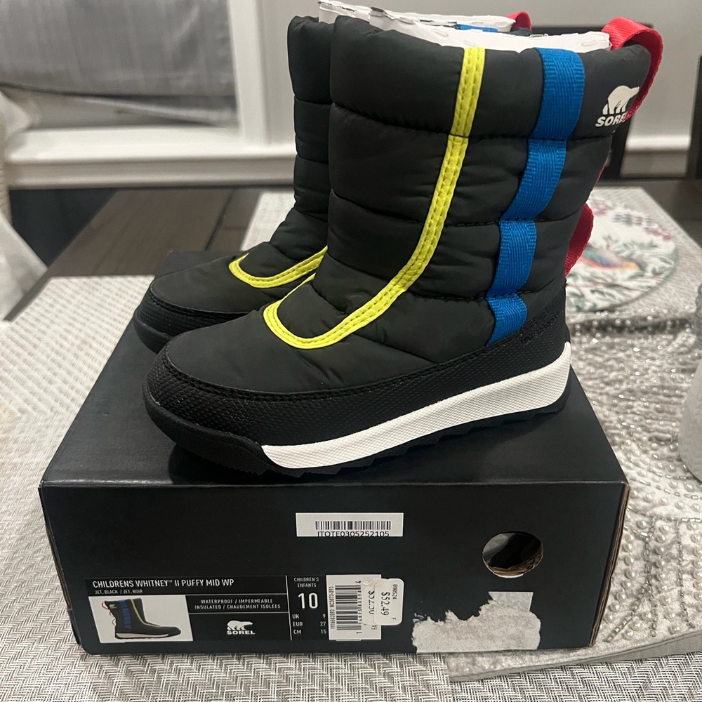 NEW Sorel Whitney II Puffy Mid Winter Boots Black/Multi